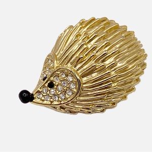 Hedgehog brooch gold tone pave rhinestone cute kitschy critter jewelry